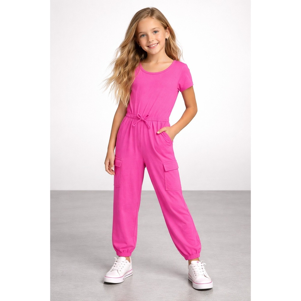 Wonder Nation Pink Cheer Jogger Jumpsuit Girls Med (8) Barbiecore Athleisure New